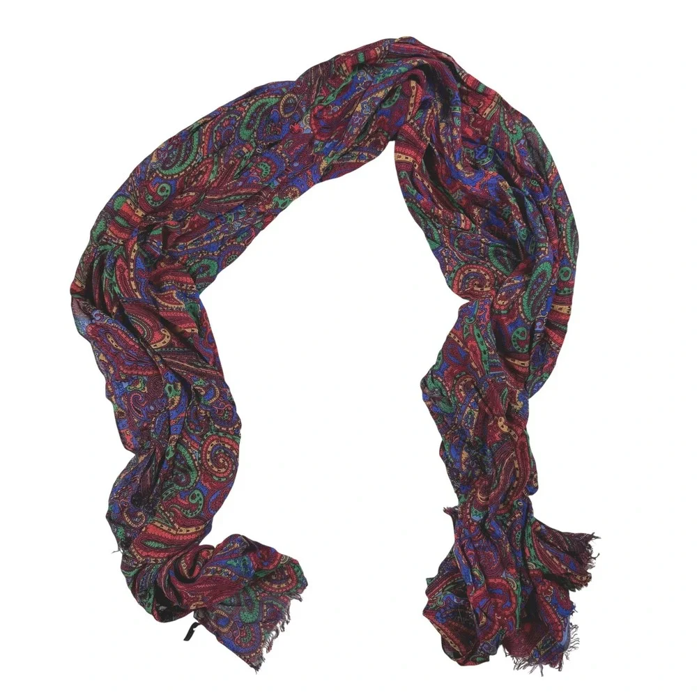 Talbots Vintage Boho Preppy Women Scarf Paisley Multi Color Hippie